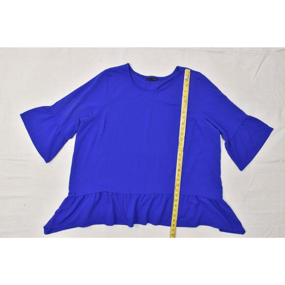 Lane Bryant Plus Size 26/28 Royal Blue Bell Sleeve Peplum Blouse Top 3/4 Sleeve - Picture 2 of 8